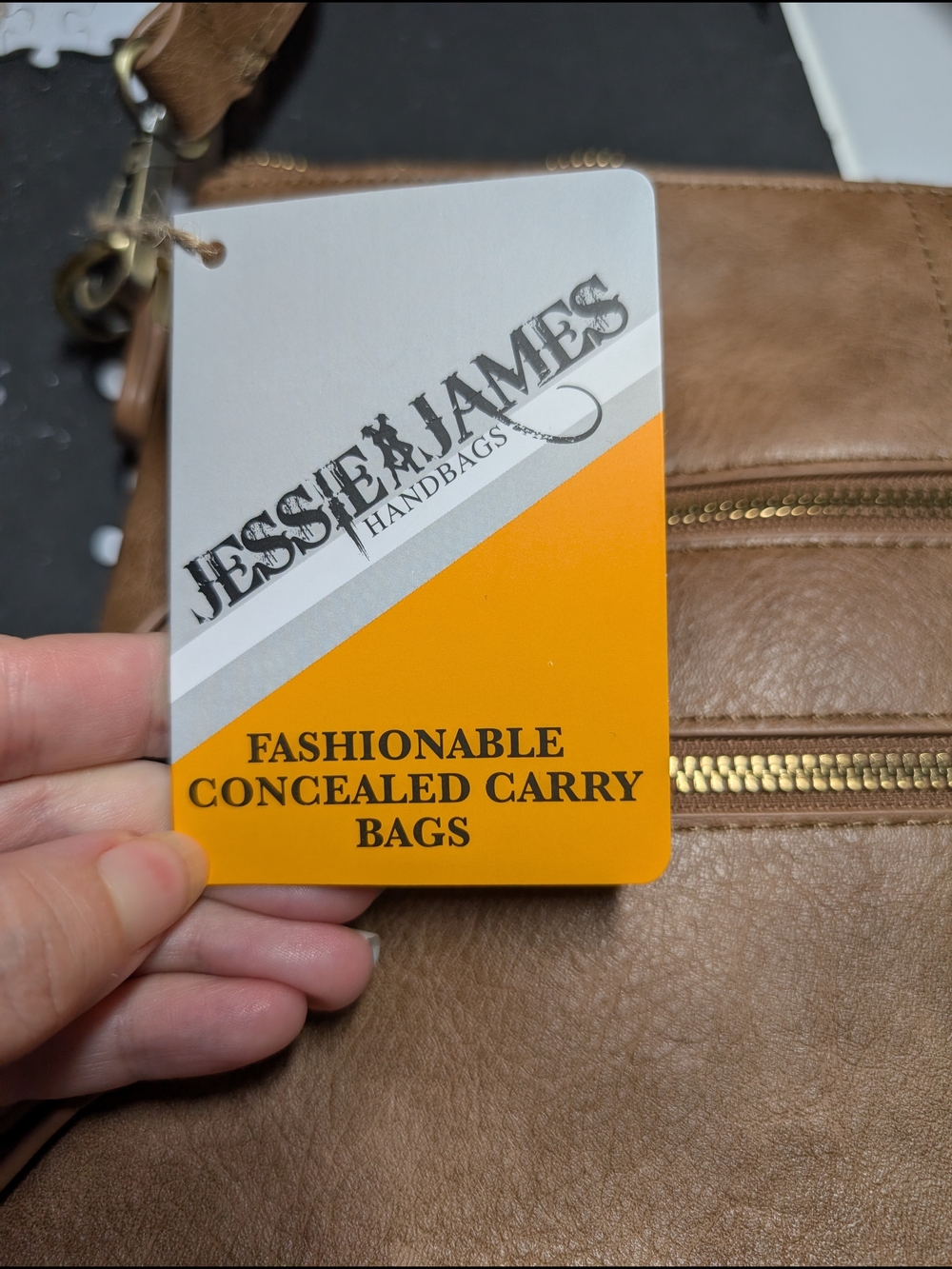 Conceal Carry Tan Crossbody Bag with Dual Front Zippers - Picture 5 of 6